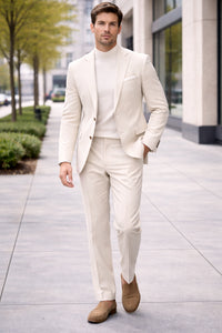 Linen Wedding Suit - Summer Fabric 2 Button Modern Fit No Pleated Pants Jacket + Pants in Color