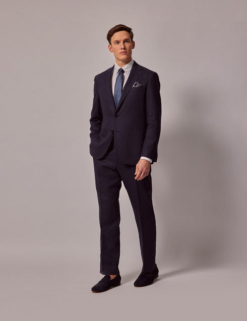 Mens Linen Suit For Beach Wedding - Summer Suit in Navy Linen