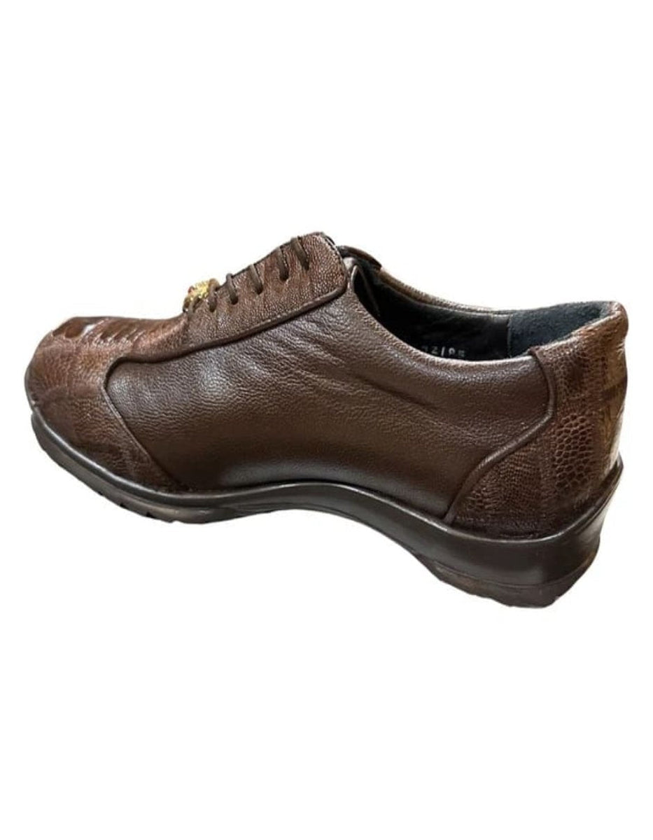 Los Altos Brown Ostrich Leg Lace Up Sneakers – OvercoatUSA display picture 3