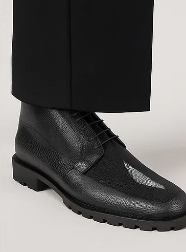 Los Altos Black Genuine Lizard & Stingray Ankle Boots