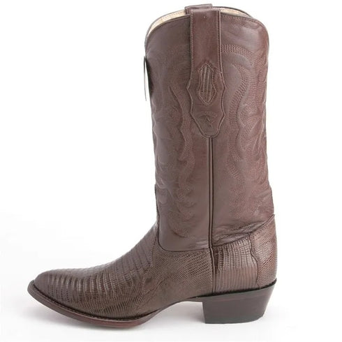 Los Altos Brown Snip Toe Boots Genuine Teju Lizard Skin