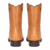 Los Altos Men's Genuine Full Quill Ostrich Honey Roper Toe Boots