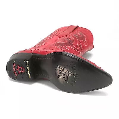 Los Altos Red Ostrich Quill J-Toe Cowboy Boots