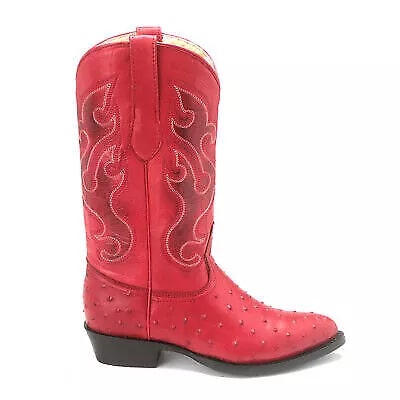 Los Altos Red Ostrich Quill J-Toe Cowboy Boots