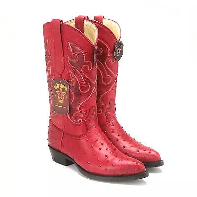 Los Altos Red Ostrich Quill J-Toe Cowboy Boots