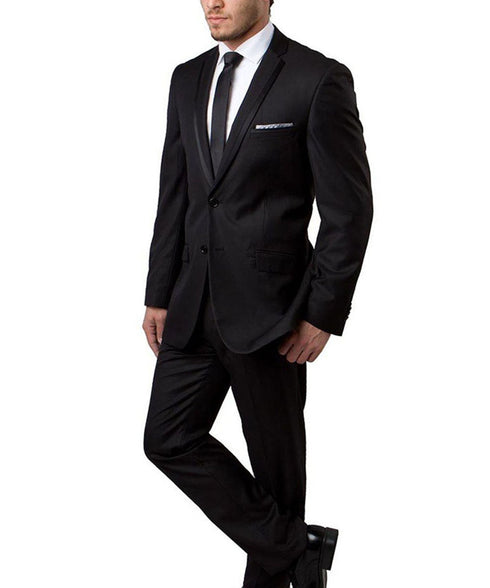 Black with Black Satin Slim Men's Suit Tazio Suits - Paul Malone.com