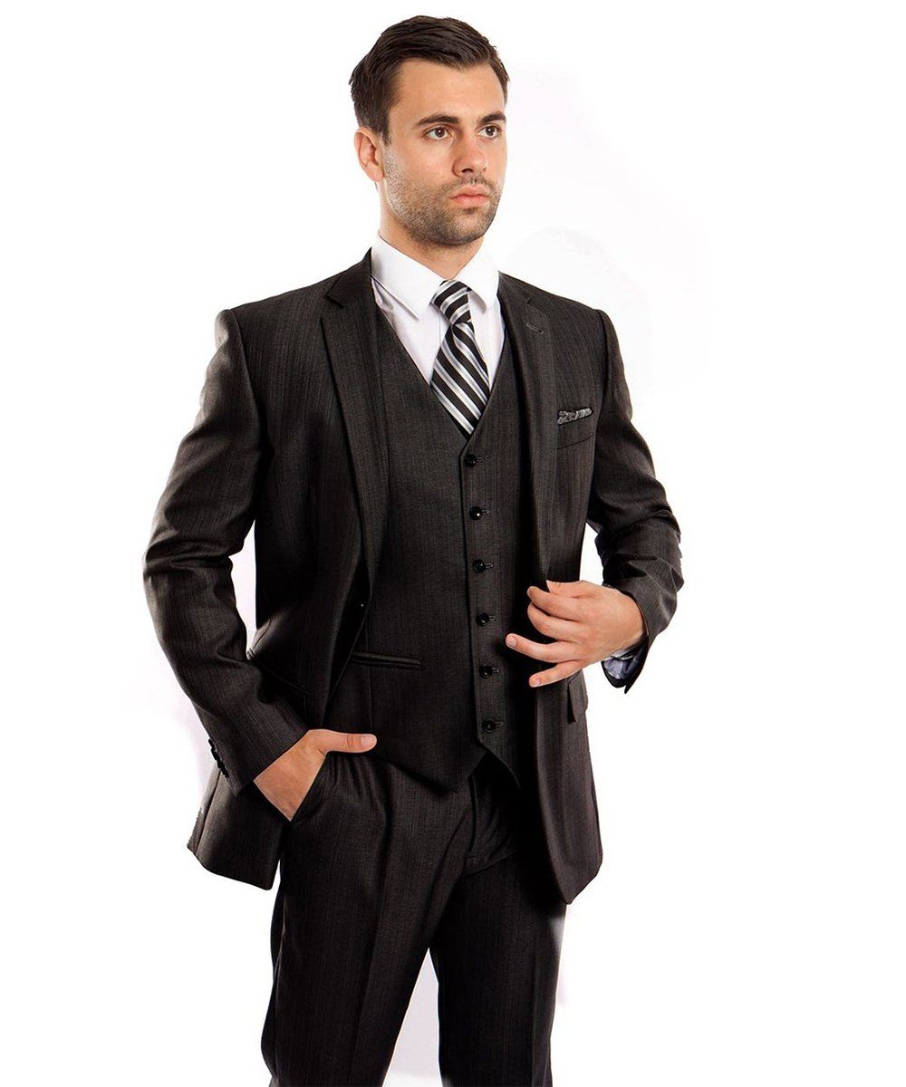 dress black suit Classic Solid Textured Black Suit with Vest – OvercoatUSA