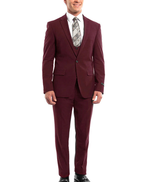 Burgundy Slim Fit Men's Suit with Vest Set