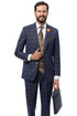 Men's Modern Fit Double Windowpane Plaid Suit with Paisley Vest in Navy Blue