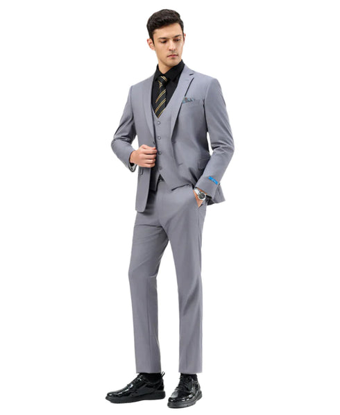 Men's Slim Fit Solid Gray 3 Piece Suit
