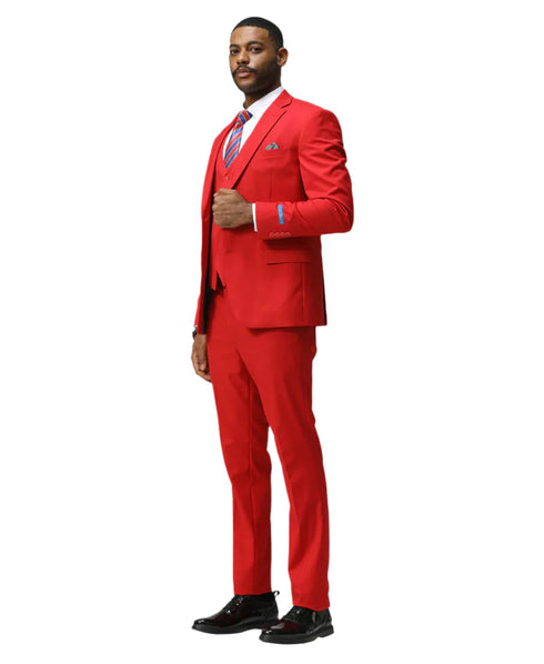 Men's Slim Fit Solid Red 3 Piece Suit
