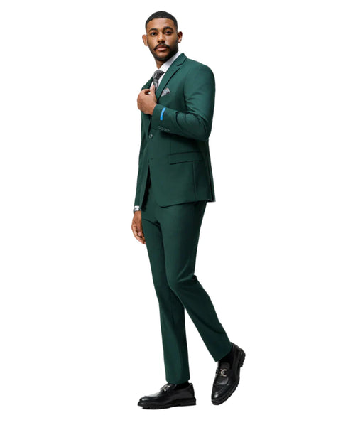 Men's Slim Fit Solid Green 3 Piece Suit