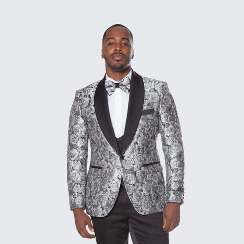 Silver Gray Tuxedo - Grey Prom Slim Fit Suit