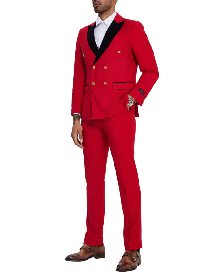 Men's Red Two Tone Trimming 2 Button  Tuxedo - Red Tuxedo main image 1
