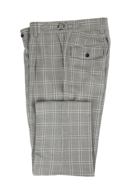 Tiglio Luxe Black and White Houndstooth with Windowpane Semi-Wide Leg Wool Marbella Dress Pants TL4225