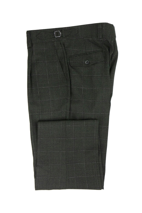 Tiglio Luxe Heather Green with Windowpane Semi-Wide Leg Wool Marbella Dress Pants TL5111