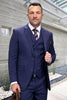 Men's Two Button Modern Fit Wool Suit in Blue Plaid with Double Breasted Vest