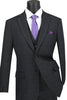 Mens Classic Fit Banker Plaid Vested Suit in Black
