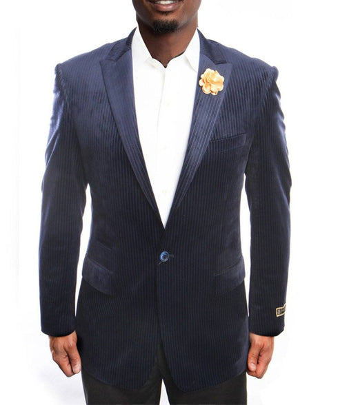 1 Button Velvet Pin Stripe Jacket Empire Suits - Paul Malone.com