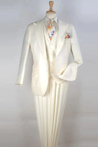 Mens White Wide Peak Lapel Vested Suit in Super 150's Merino Wool