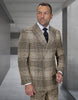 Statement Confidence Super 200's Italian Wool Plaid Double Breasted Suit in Brown