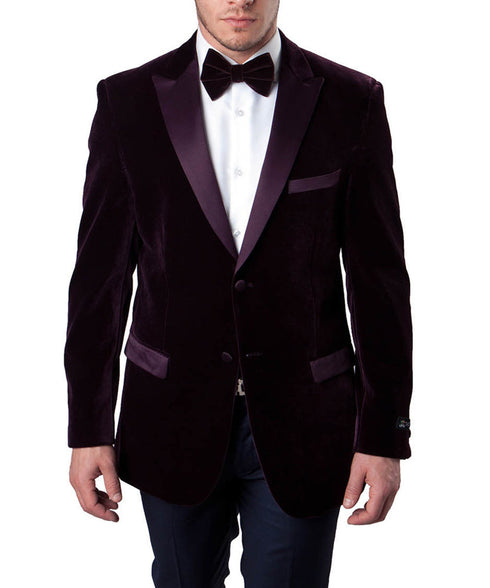 Wine Red 2-Button Men's Velvet Jacket