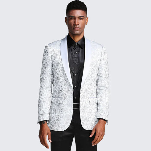 Silver Gray Tuxedo - Grey Prom Slim Fit Pattern Suit