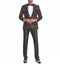 Black Slim Fit Blazer Red Floral Pattern Satin Shawl Collar