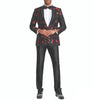 Black Slim Fit Blazer Red Floral Pattern Satin Shawl Collar