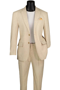 Mens Basic Modern Fit Summer Linen and Cotton Suit in Tan