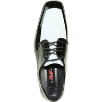 Bravo Mens Classic Moc Toe Shiny Patent Tuxedo Prom Shoe in Black & White