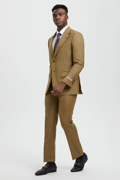 Tan Suits For Wedding - Tan Groomsmen Suits - Tan Sharkskin Tuxedo