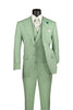 Light Green Modern Fit 3 Piece Suit with Vest and Adjustable Waist Band Pants
