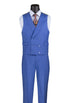 French Blue Modern Fit 3 Piece Suit with Vest and Adjustable Waist Band Pants