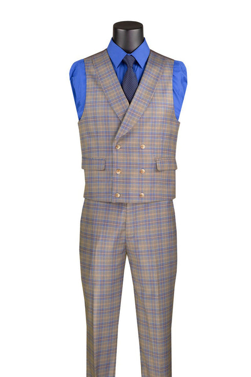 Blue Modern Fit Windowpane Peak Lapel 3 Piece Suit