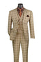 Khaki Modern Fit Windowpane Peak Lapel 3 Piece Suit