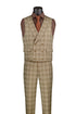 Khaki Modern Fit Windowpane Peak Lapel 3 Piece Suit