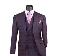 (54L Blazer) Purple Modern Fit Windowpane Jacket and Vest