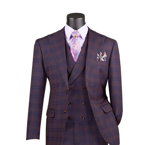 (54L Blazer) Purple Modern Fit Windowpane Jacket and Vest