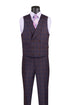Purple Modern Fit Windowpane Peak Lapel 3 Piece Suit