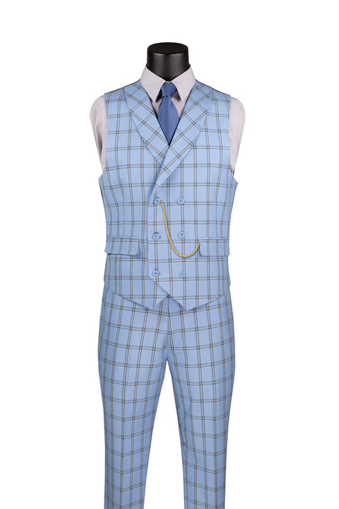 Lazio Collection - Modern Fit Windowpane Suit 3 Piece in Light Blue