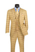 Lazio Collection - Modern Fit Windowpane Suit 3 Piece in Tan