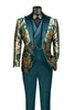 Emerald Gold Modern Fit 3 Piece Suit with Matching Bow Tie