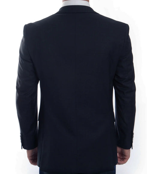 Modern Fit 3 Piece Fine Wool Suit Windowpane Navy