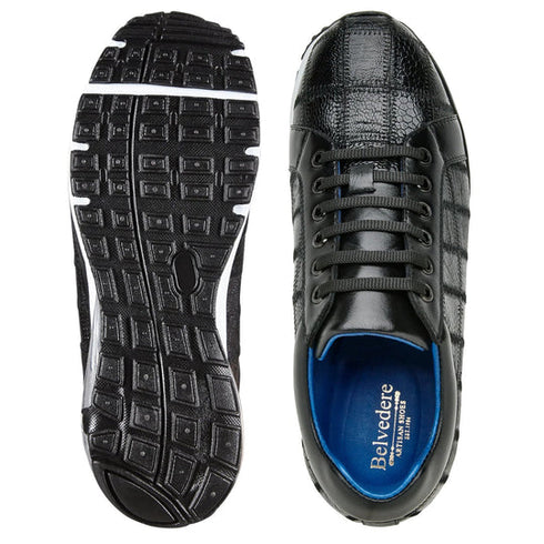 Men's Belvedere Magnus Patchwork Ostrich leg Sneaker in Black