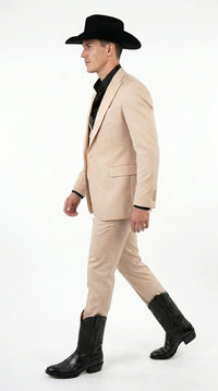 Mens Light Beige Western 3-Piece Suit – Cowboy Tuxedo with Shawl Lapel