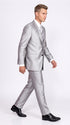 Men’s Silver Shiny Sharkskin Suit – 2 Button Peak Lapel Formal Suit with Flat Front Pants for Wedding, Prom & Party