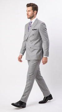 Men’s Light Grey Double Breasted Suit, Classic Fit Silver Gray Luxury Wedding Business Suit