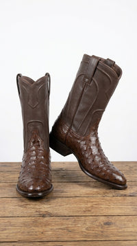 Los Altos Men's Genuine Full Quill Ostrich Brown Roper Toe Boots