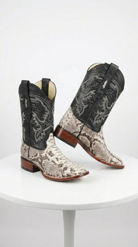 Natural Python Square Toe Boots